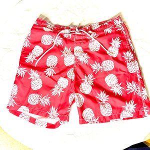 Trunks Surf & Swim Co Men's Red Pineapple Print Red Swim Trunk w/ Pockets XL